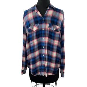 GAP Pendleton Blue White Top Plaid Long Sleeve Collared Pockets Button Up Size M